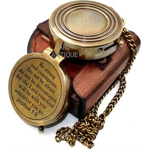 Brújula de Bolsillo Antigua ALFA NAUTICAL de Latón, Regalo Religioso con Citación de Josué 1:9, Guía Portátil para Senderismo, 2 Pulgadas - Product Image 4