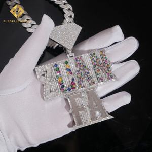 Pendentif personnalisé en argent 925 plaqué or blanc avec pierres précieuses multicolores et moissanite, design 3D de luxe hip-hop - Product Image 2