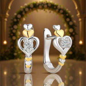 Orecchini romantici a forma di cuore bicolore in argento 925 placcato oro 18 carati con strass di cristallo rotondo, gioielli da sposa per donna - Product Image 2