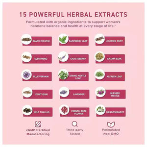 BioFlex Ingrédient personnalisé 60 ml Gouttes liquides pour l'équilibre hormonal féminin Complément alimentaire pour les femmes souffrant de SPM et de ménopause Formule à base de plantes pour adultes - Product Image 3