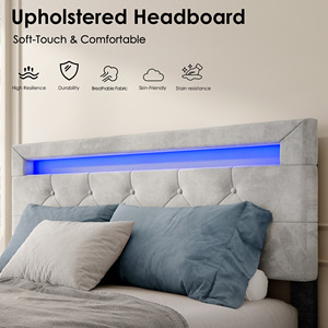 LUXE nhung nền tảng khung giường với LED đầu giường, 4 ngăn kéo lưu trữ, điều chỉnh chiều cao, không có hộp mùa xuân cần thiết, Nữ Hoàng - Product Image 5