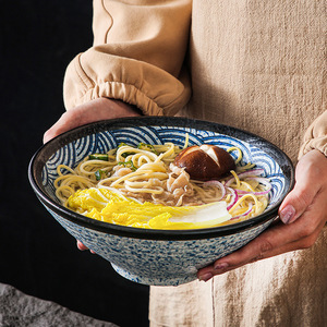 Japandi Stijl Vintage Keramische Ramen <span class=keywords><strong>Noodle</strong></span> Kom Voor Restaurant Blauwe Golf 7/8/9 Inch Soep Udon Boekweitmeel Kommen - Product Image 6