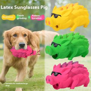 Lateks sesli evcil hayvan oyuncağı domuz güneş gözlüğü ile büyük orta köpekler için Oink ses diş taşlama temizlik köpek oyuncak - Product Image 2