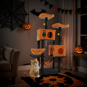 OEM ODM Bestseller Halloween-thema Luxe houten kattenboom met meerdere niveaus, kattencondo voor katten & honden, 2 schuilplaatsen, interactieve speeltjes - Product Image 3