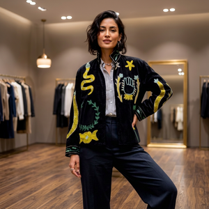 Elevated Everyday Styling <b>Velvet</b> Suzani Embroidered <b>Jacket</b> Floral Boho <b>Ladies</b> Rich Color Artisan Statement Coat For Festive Time - Product Image 3