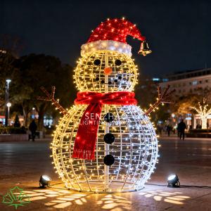 Sculpture géante de bonhomme de neige lumineuse SENZHAO, éclairage LED extérieur, structure en fil métallique 3D, lumière de Noël pour la place/le parc, décoration de fête - Product Image 5
