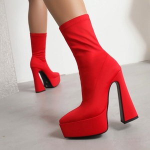 Chaussures pour femmes en gros, bottes d'hiver chaudes et sexy à talon haut mi-hauteur, style plateforme, pour femmes - Product Image 3