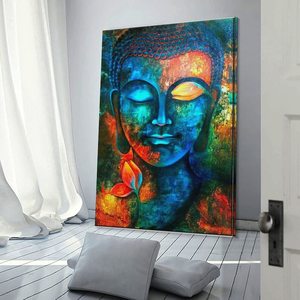 Handmade Blue <strong>Buddha</strong> Figure Wall Art Abstract Hindu Religious <strong>Paintings</strong> on <strong>Canvas</strong> Portrait Artwork for Home Decor - Product Image 2