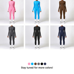 XW-CLT6953新款热销主动一体式瑜伽套装适合女性健身长紧身衣罗纹瑜伽连身衣健身连身衣 - Product Image 5