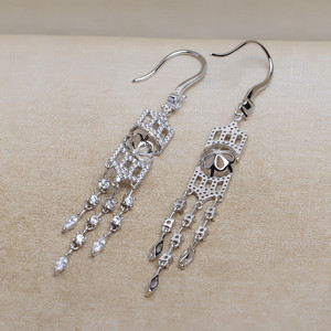 Boucles d'oreilles à pampilles en argent S925 Wenchi, 8-13 perles, accessoires de bijoux DIY pour femme, support vide personnalisable, modèle 16114, fabriqué en Chine - Product Image 3