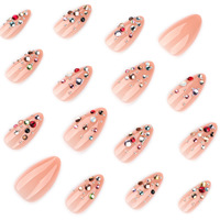 Faux ongles à presser multicolores en strass, forme stiletto moyenne, effet diamant, faits main, réutilisables, en acrylique, scintillants