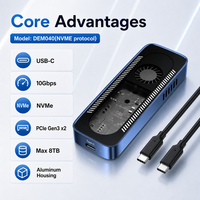 Boîtier SSD NVMe M.2 à refroidissement actif 10 Gbit/s USB 3.2 Gen2 en aluminium, compatible M-Key, pour disque dur externe portable 8 To (PCIe)