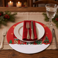 Joyeux Noël - Ensemble de 2 assiettes en fer blanc personnalisables, motif village de Noël et Père Noël, durables, pour service de vacances