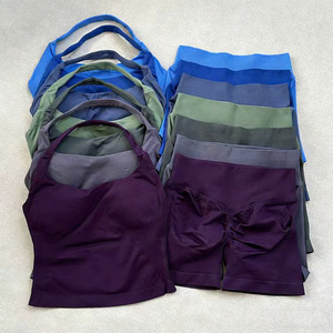 Ensembles de <span class=keywords><strong>sport</strong></span> et de fitness <span class=keywords><strong>sans</strong></span> <span class=keywords><strong>couture</strong></span> personnalisés en gros, débardeur halter, short de <span class=keywords><strong>sport</strong></span> à effet push-up, <span class=keywords><strong>ensemble</strong></span> de yoga respirant à séchage rapide - Product Image 5