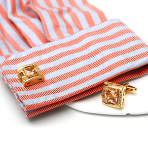 Luxury Men's <b>Cufflinks</b> Inlaid with Orange Zircon Rhinestones square <b>Gold</b>-copper Shirt High Quality <b>Cufflinks</b> - Product Image 6