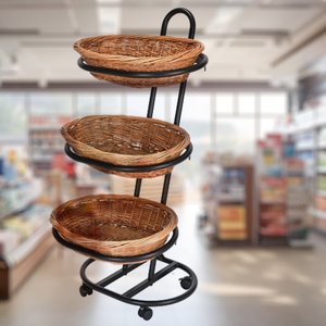Tùy chỉnh chất lượng hoàn hảo kệ trưng bày 3-Tier di động wicker giỏ đứng cho lưu trữ cửa hàng - Product Image 2