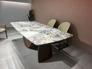 Set meja makan walnut kayu persegi panjang, set meja makan 8 tempat duduk 10 12 kayu marmer Terjual - Product Image 2