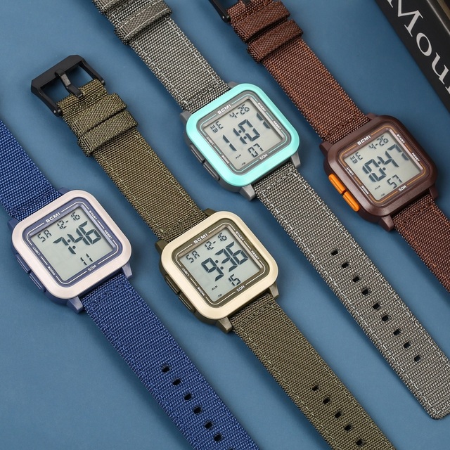 OEM LED Backlit Electronic 50M Waterproof Mens Sports Square Watches Digital Date Week Month Calendar Chronograph Alarm Kids Use