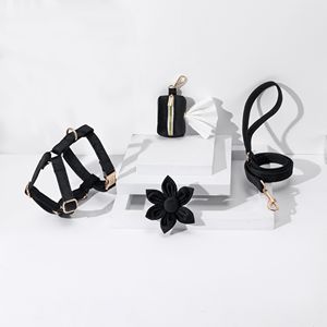 Harnais pour chien noir personnalisé, ensemble de laisse, porte-sac à caca, harnais en velours à dégagement rapide, sans traction, pour animaux de compagnie - Product Image 2