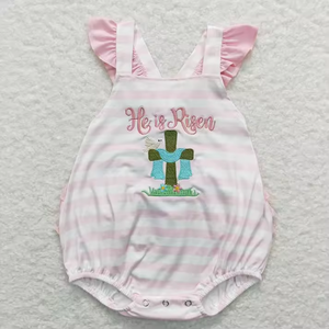 Ropa de Pascua al por Mayor para Niños, Conjunto de Manga Corta con Bordado de Él ha Resucitado, Trajes de Boutique de Primavera para Niñas y Niños Pequeños - Product Image 3