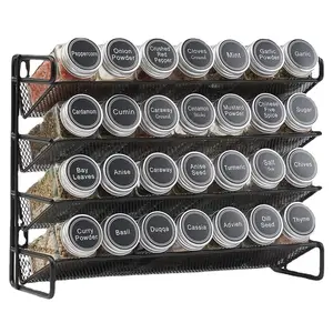 4 Tier Black Metal Tempero Garrafas Display Rack Spice Organizer Para Home Kitchen Countertop Cabinet Supermercado Wall Mount