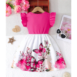 Abbigliamento per bambini vestito Casual moda carino stampa farfalla per bambini vestito rosa gonna rossa per bambina - Product Image 5