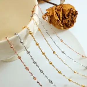 2023 new exquisite stainless steel 18k gold plated facet smoont ball beads chain short choker long necklace chain sets for woman