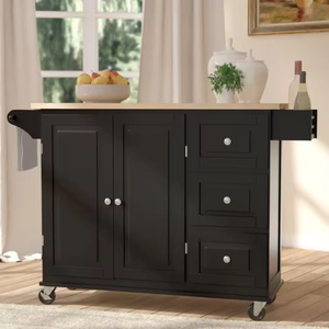 Carrello da Cucina con Ruote e Piano Ribaltabile, 3 Cassetti, Ripiani, Top in <span class=keywords><strong>Legno</strong></span> Naturale <span class=keywords><strong>Bianco</strong></span>, Design Moderno - Product Image 3