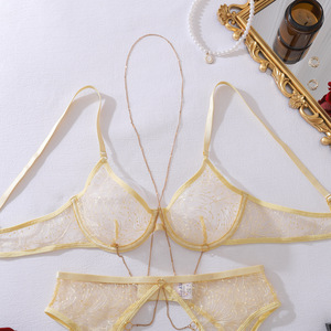 Winter Fashion Retro Craftsmanship Metal Chain-Decorated Sheer Lace Shapewear Thin-Cut Sexy Lingerie Bodysuit Set 4-Piece - Product Image 5