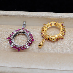 Wenchi S925 Silver Diamond Pendant 11.7mm Marble Pearl Empty DIY Accessories <b>Tray</b> Semi Finished Jewelry Findings Components - Product Image 3