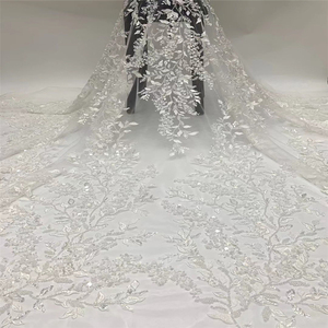 DELACE – robe de mariée en dentelle blanche pure, tissu brodé, dentelle florale, feuilles, dentelle perlée - Product Image 1