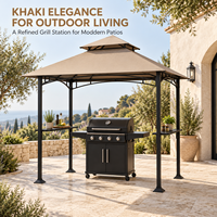 Gazebo de jardin à quatre poteaux pour barbecue avec structure arquée, toit à double niveau et deux étagères latérales