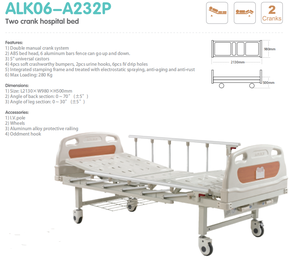 Lit d'hôpital manuel à deux fonctions, vente directe d'usine, <span class=keywords><strong>avec</strong></span> tête de lit et pied de lit en ABS et barre latérale en alliage d'aluminium - Product Image 2