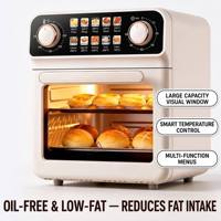 Four à Friture Sans Huile Grande Capacité 20L 1200W Double Bouton 360° Air Chaud Sans Retournement Fenêtre Visuelle Cuisinière à Convection Sans Huile pour la Famille