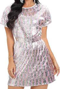 <span class=keywords><strong>ชุด</strong></span>เดรสปักเลื่อมสำหรับผู้หญิง<span class=keywords><strong>ชุด</strong></span>เดรสเสื้อยืดแขนสั้นพร้อมเข็มขัดลายเทศกาลสี<span class=keywords><strong>รุ้ง</strong></span> - Product Image 4