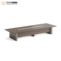 Table de conférence moderne personnalisée en panneaux de bois avec pieds en acier inoxydable, 10 places, usage commercial, bureau à domicile, hôtel, école, hôpital