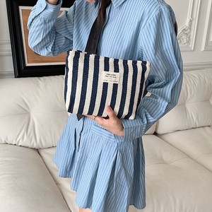 OEM Custom Stripe Portable Travel Cosmetics Wash Bag Stripes Large Toiletry Pouch Eco Cotton Canvas Cosmetic Make up Bag - Product Image 2