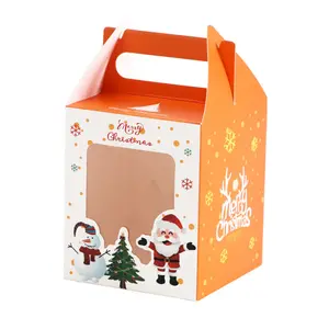 Paperboard Window Portable Christmas Square paper Box custom home baking Chocolate Gift red green Apple candy packing Boxes