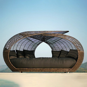 Mobilier <span class=keywords><strong>Jardin</strong></span> Extérieur Design Moderne Grand <span class=keywords><strong>Rond</strong></span> en Rotin Osier Chaise Longue pour Hôtels et Parcs - Product Image 4