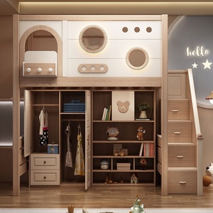 Letto <span class=keywords><strong>a</strong></span> soppalco moderno in legno color noce JS, con struttura resistente, contenitore e scivolo, design ecologico <span class=keywords><strong>per</strong></span> appartamento, set mobili <span class=keywords><strong>per</strong></span> bambini - Product Image 3