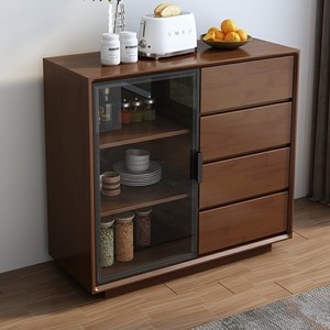 Modern <b>Sideboard</b> With Glass Doors Walnut Color Multifunctional Storage Cabinet For Dining Room - Product Image 2