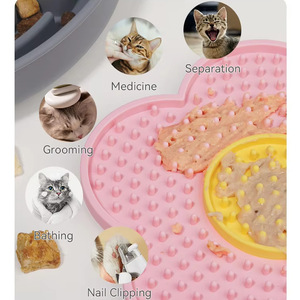 Floral Silicone Feeding Mat For Cats Slow Eating Puzzle Pet Licking Pad Pink With Yellow Center - Product Image 4