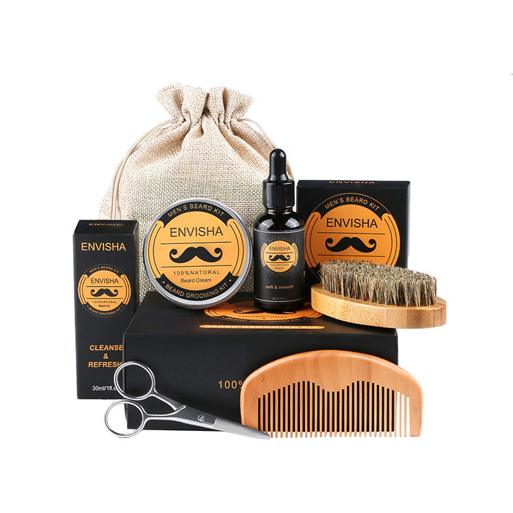 Wholesale private label wood beard brush set beard grooming kit