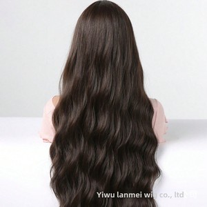 Nouvelle perruque transfrontalière de style européen et américain pour femme, couvrant entièrement la tête, avec huit franges, <span class=keywords><strong>cheveux</strong></span> longs bouclés noirs et bruns de 30 pouces, personnalisable - Product Image 3