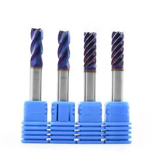 คาร์ไบด์ 4 ขลุ่ย 9 มม.8 มม.5 มม.4 มม.hrc65 end mill เครื่องตัดสําหรับโลหะ 6 ขลุ่ย fresa metalo duro12 มม.4f hrc 65 nano สีฟ้า endmill 65hrc