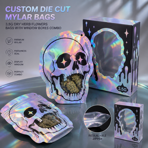 Sacs en Mylar holographiques découpés sur mesure de 3,5 g, de forme irrégulière, avec boîtes à fenêtre, combo pour 3,5 g de fleurs d'herbes sèches comestibles - Product Image 2
