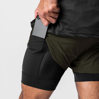 Shorts de sport 2-en-1 personnalisés OEM pour hommes, avec doublure de compression, séchage rapide, extensibles dans 4 directions, double couche, pour la course et l'entraînement