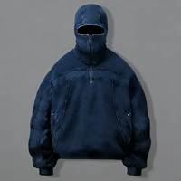 Sweat à capuche zippé surdimensionné en coton 100% de haute qualité, effet délavé, pour homme