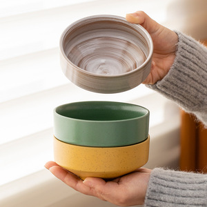 Juego de tazones de cerámica redondos estilo Wabi Sabi con esmalte craquelado, aptos para lavavajillas, vajilla duradera para uso doméstico y en restaurantes. - Product Image 2
