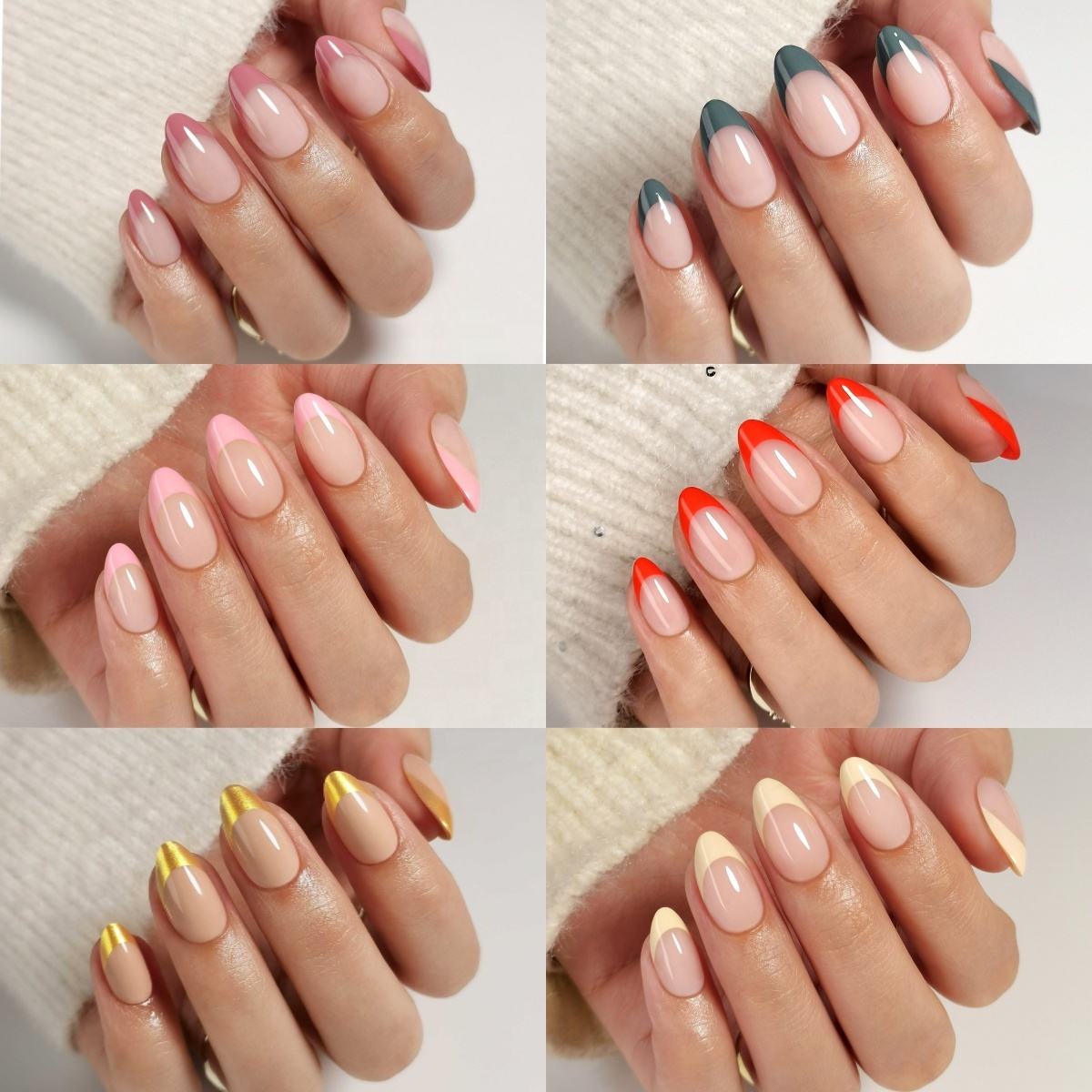 Custom Luxury Press on Nails Wholesale Artificial False Fake Nails High Quality French Tip Soft Gels Press on Nails